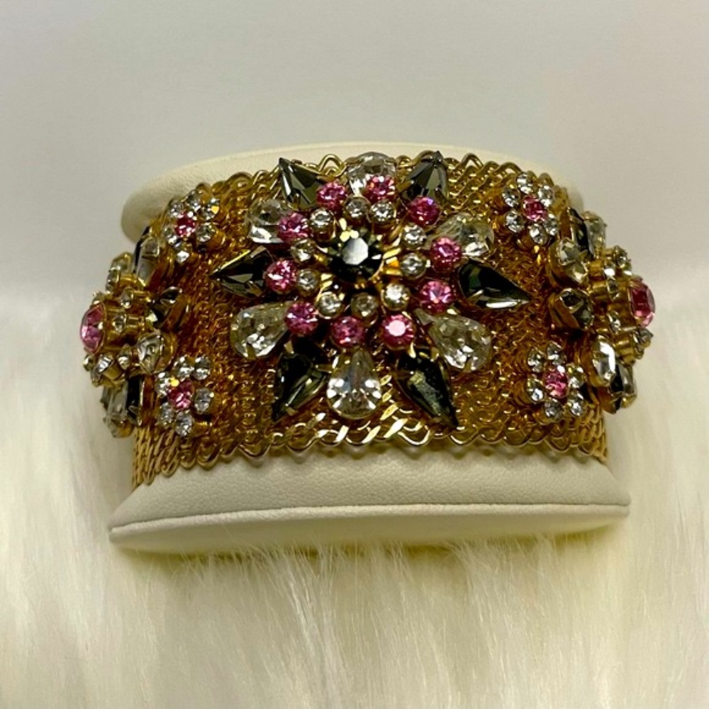 Swarovski Crystal Floral Gold Lattice Cuff Bracelet